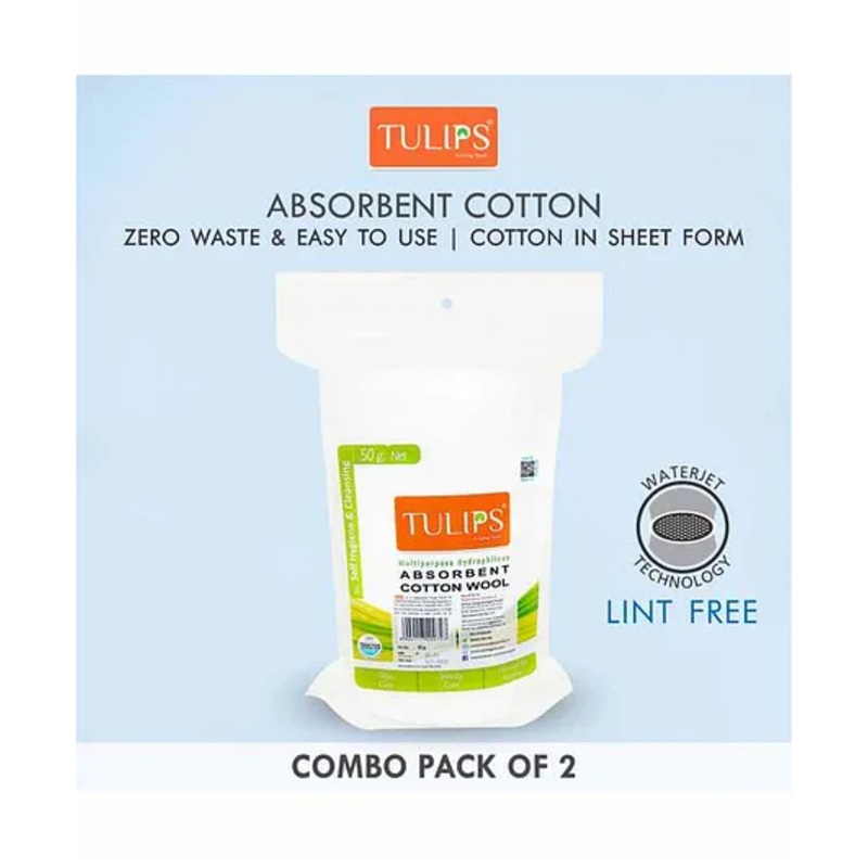 Tulips Absorbent Cotton Wool Pack of 2 – 50 Gm Each