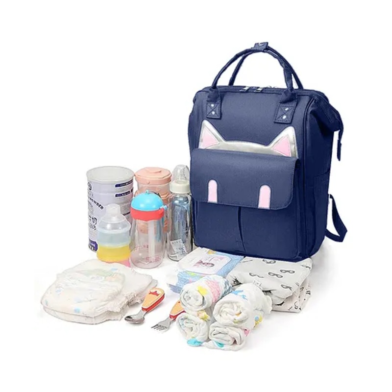 Babymoon Multifunction Diaper Backpack Style Kitty Print Diaper Bag – Blue