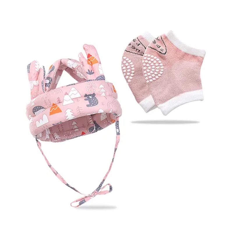 Bembika Baby Head Protector And Baby Knee Pads For Crawling & Elbow Safety Protector Combo Pack – Pink