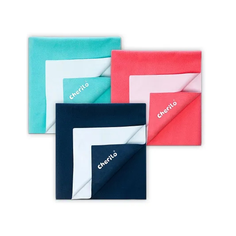Cherilo Waterproof Reusable Baby Dry Sheet Small Pack of 3 -Navy Blue & Sea Green