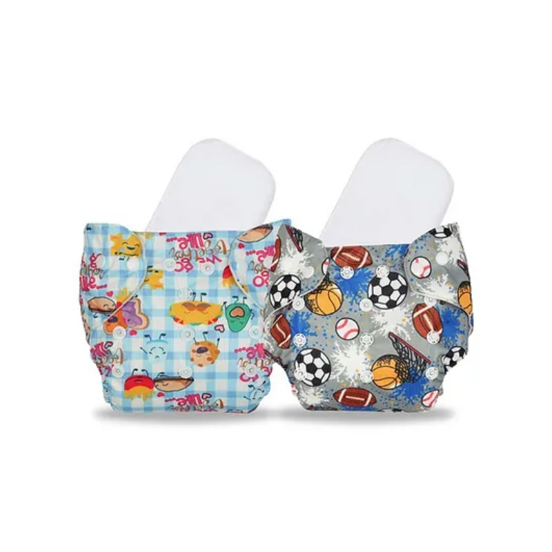 Chinmay Kids Cloth Diaper Cute Prints Freesize Reusable Washable Adjustable Snap Buttons Cloth Diaper For Babies With Wet Free Insert Pads Leak Proof & Dry Feel Set of 2 – Sky Blue & Grey