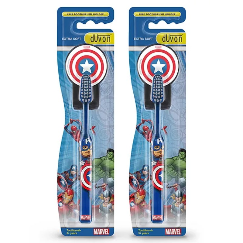 DUVON Kids Toothbrush | Marvel Captain America | Extra Soft Bristles with Special Character Holder | Manual Toothbrush for Kids 3+ Years (Pack of 2)