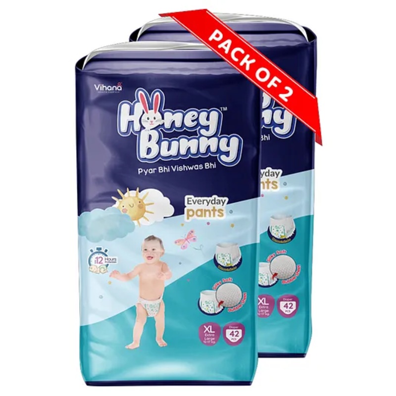 Honey Bunny  Extra Large –  Everyday Baby Pants Diapers – 84 Pcs (2 Pack of 42 Pcs )