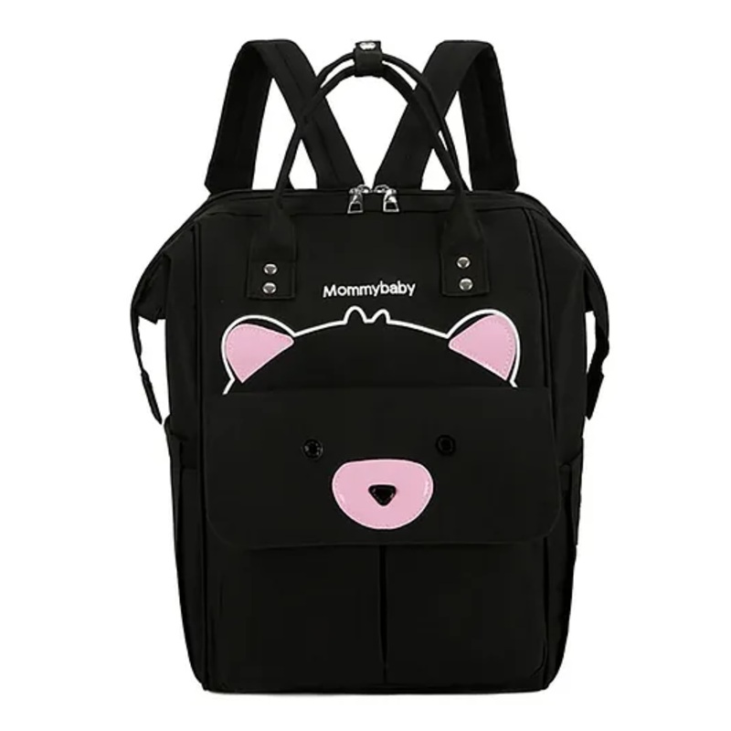 House of Quirk Bear Print Baby Diaper Bag with Insulated Pockets – Black