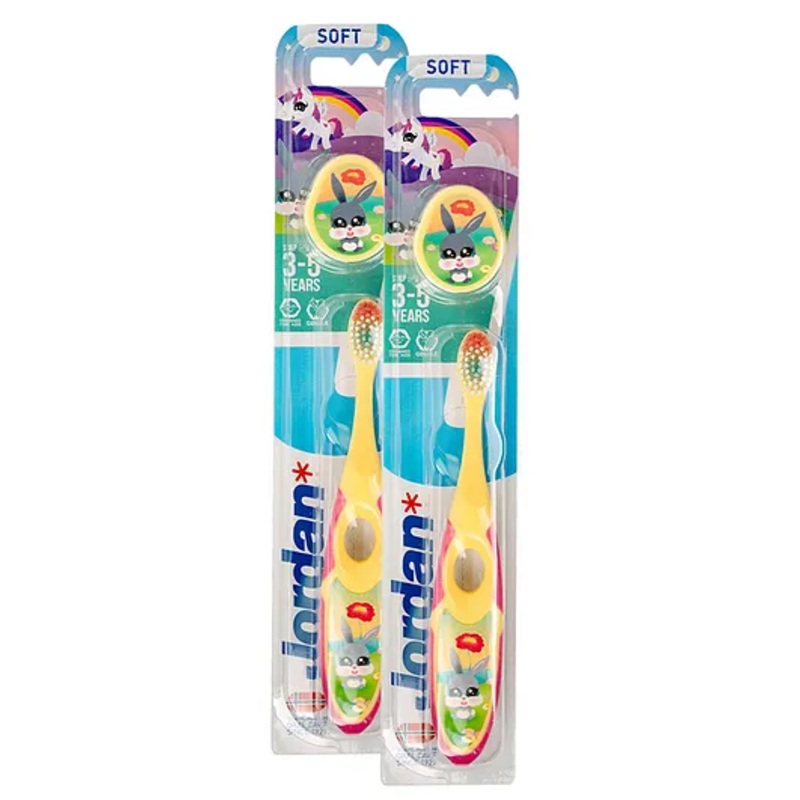 Jordan Step 2 Kid Toothbrush | 3-5 Years | Soft Bristles | Active Tip | Ergonomic Handle Design (Pack of 2)