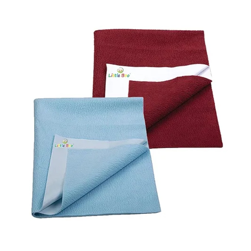 Little Boo Instadry Baby Bed Protector Sheet, Waterproof, small L 70 x B 50cm, Pack of 2 -SkyBlue & Maroon