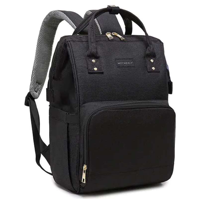 Motherly Crown Melange Fabric Diaper Bag for Mothers for Travel with Warranty | Spacious Diaper Bags for Mom | Baby Bag for Mother Travel  – Black & Gray