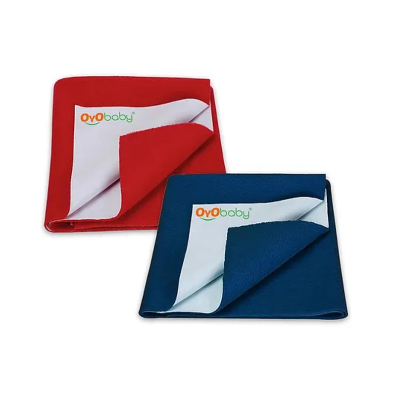 OYO BABY Soft & Waterproof Dry Sheet for Babies, Leakproof Bed Protector, Small (70cm x 50cm), Dark Sea Blue & Red (Pack of 2)