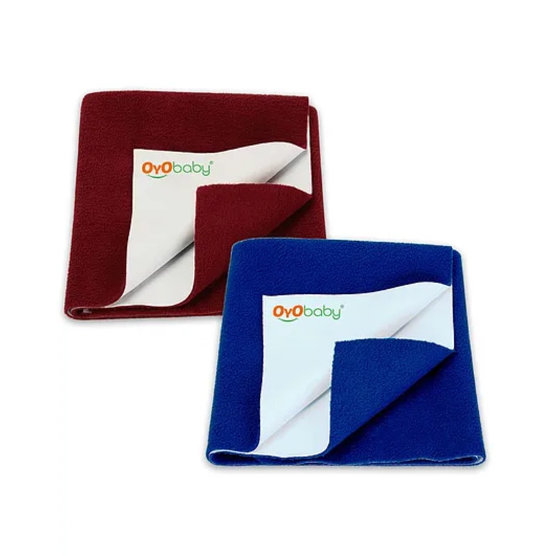 OYO BABY Soft & Waterproof Dry Sheet for Babies, Leakproof Bed Protector, Small (70cm x 50cm), Royal Blue & Maroon (Pack of 2)
