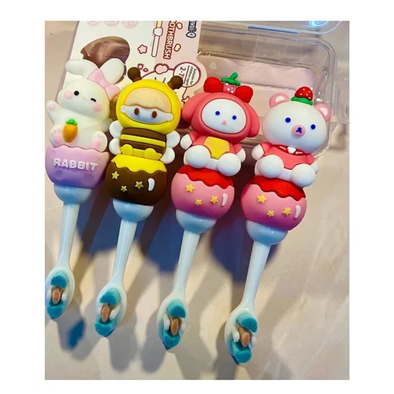 AKN TOYS Toothbrush For Baby And Kids Cute Kawaii Cartoon Design Colorful Soft Toothbrush For Babies And Kids Extra Microfiber Soft Bristles With Silicone Grip And Spilt Bristle – (Pack of 1 Color And Design May Vary)