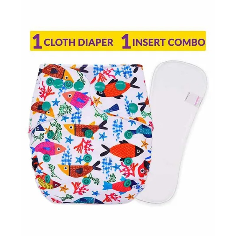 Bembika Printed Reusable Cloth Diapers with 4 Layer Insert Fish Print – Multicolor