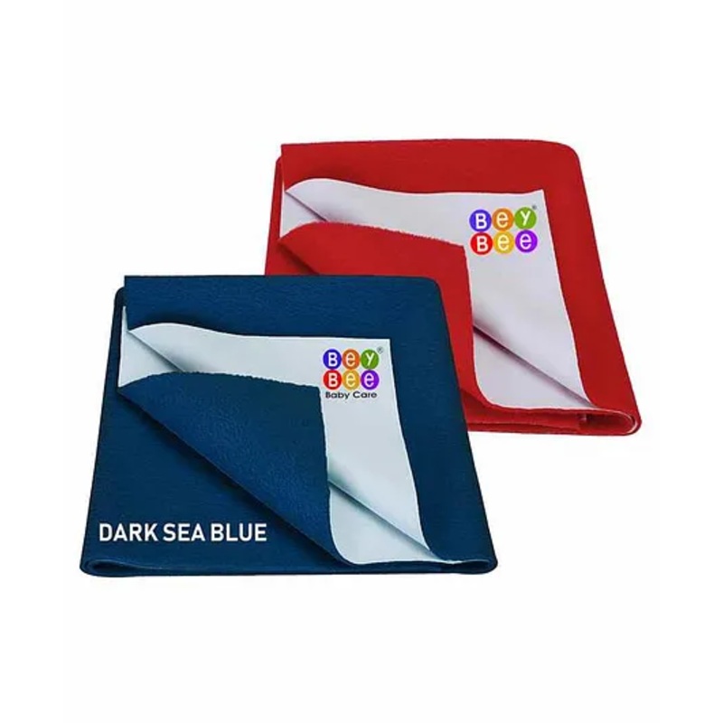 BeyBee Dry Sheet Bed Protector Baby Mats Waterproof Sheet for New Born Babies Small – Dark Sea Blue+Red