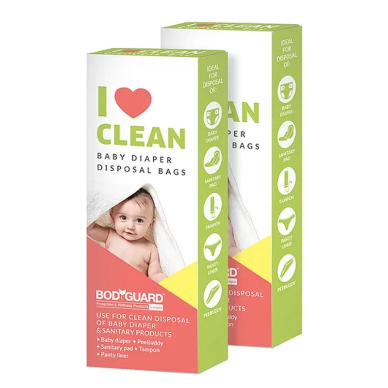BodyGuard I Love Clean Baby Diaper Disposal Bags – 30 Bags (2 Pack – 15 Bags Each)
