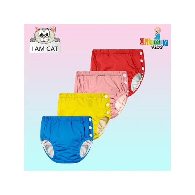Chinmay Kids Swimming Pants Reusable Swimwear Diaper Pants For Unisex- Set Of 4(0-36 Months) Blue, Yellow, Pink, Red