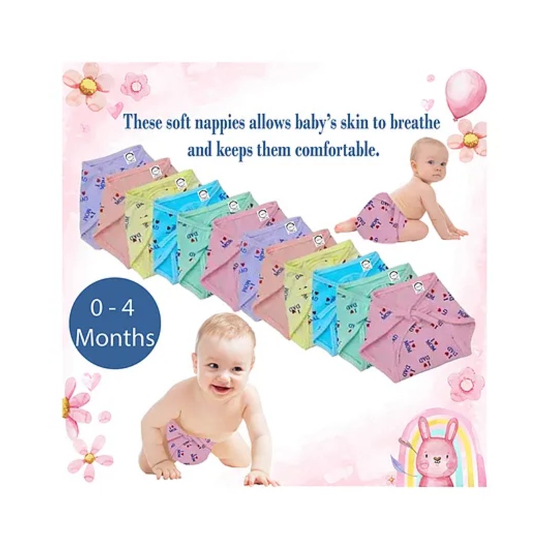 Chirsh New Born Baby Cotton Cloth Nappy Diapers Pack Of 10 (0-4 Months) – Multicolor