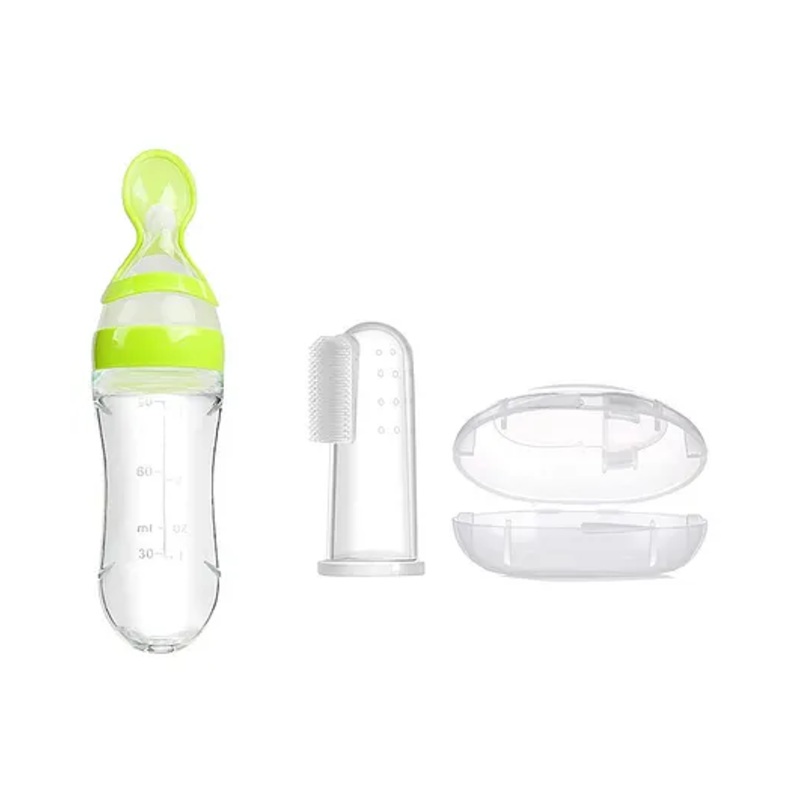 Enorme Silicone Easy Squeezy Spoon Food Feeder and Baby Silicone Finger Toothbrush with case for Babies