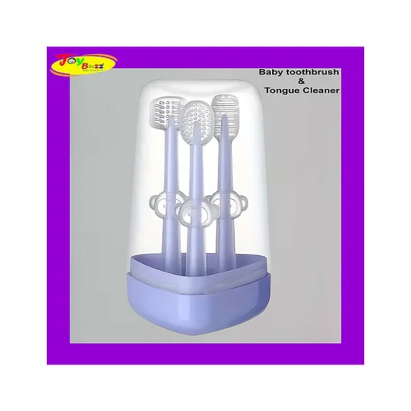 Joy Buzz Baby Toothbrush 3 in 1 Set Tongue Cleaner + U Shape Toothbrush + Toothbrush – Green – Purple