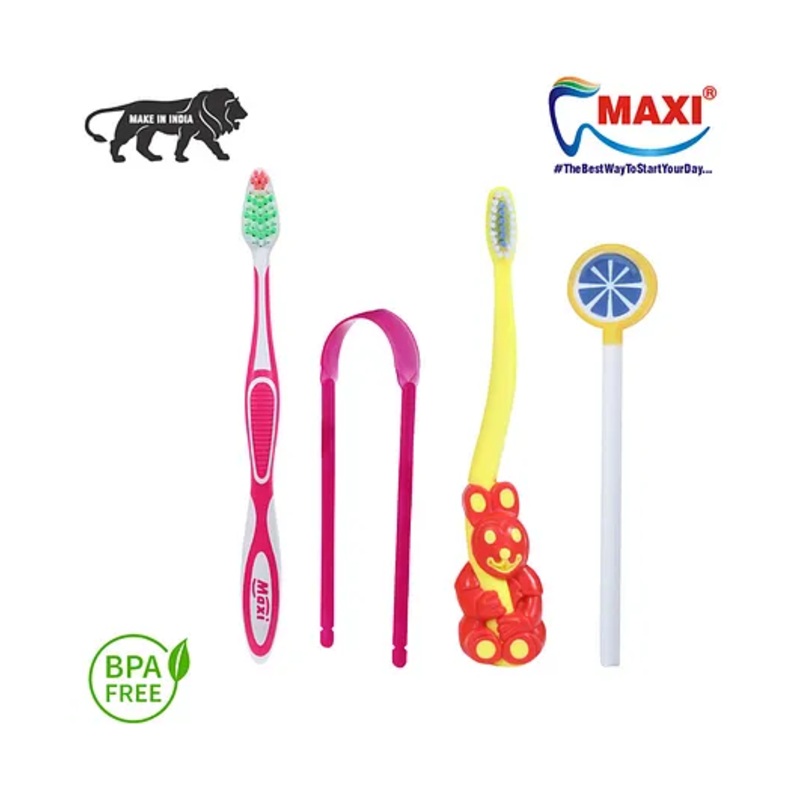 MAXI Oral Care Mommy Baby Toothbrush & Tongue Cleaner Pack Of 4 – Multicolor