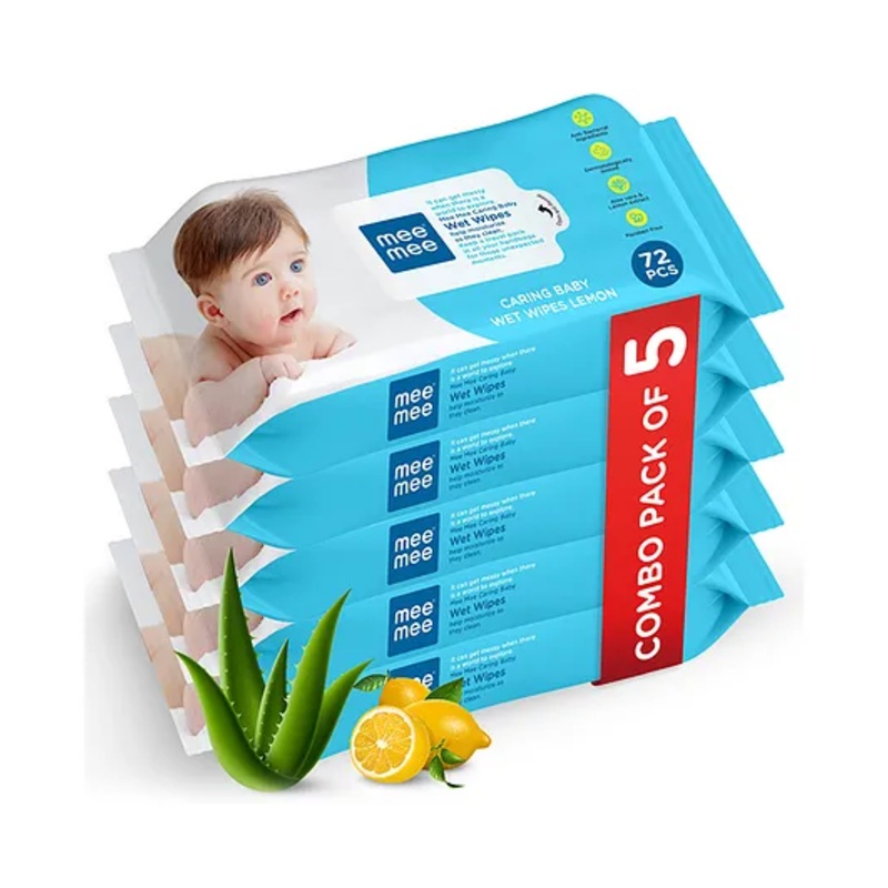 Mee Mee Caring Baby Wet Wipes with Lemon & Aloe Vera Pack of 5 – 360 Pieces