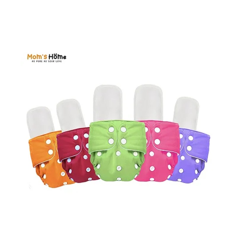Mom’s Home Baby Reusable Cotton Pocket Diapers With 5 Inserts Pack of 5 –  Multicolor