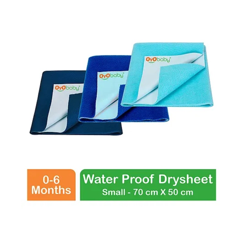 OYO BABY Anti-Piling Fleece Extra Absorbent Instant Dry Sheet, Baby Bed Protector, Waterproof Sheet, Small (70cm x 50cm), Pack of 3 – Royal Blue + Sea Blue + Dark Sea Blue