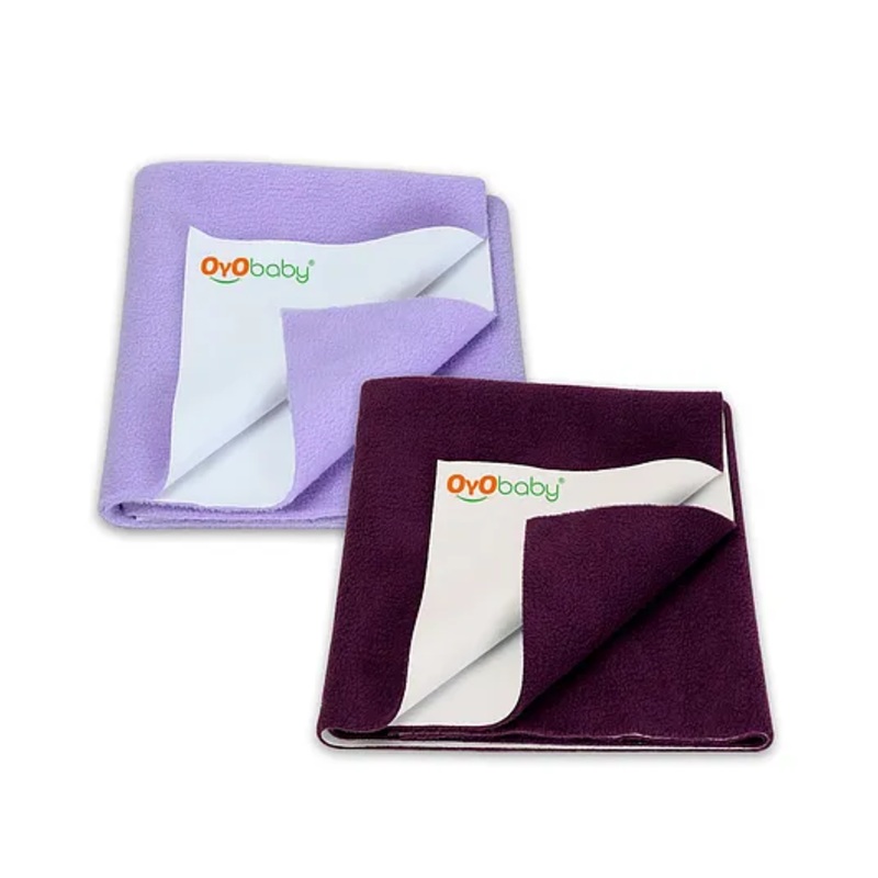 OYO BABY Soft & Waterproof Dry Sheet for Babies, Leakproof Bed Protector, Small 70×50 cm, Plum & Violet (Pack of 2)