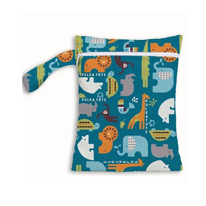 Polka Tots Waterproof & Reusable Wet Dry Diaper Bag With Zipper for Travel Toiletries (30 X 40 Cm Safari)