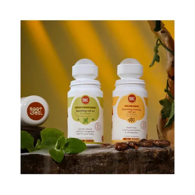 ROOT and SOIL Instant Relief combo – Colic relief tummy roll-on for babies + Calm and comforting roll-on for babies