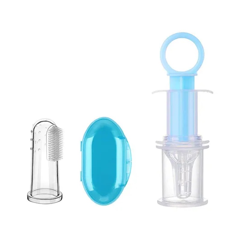 Safe-O-Kid Silicone Baby Finger Brush with Case With Silicone Liquid Medicine Feeder-(Assorted)