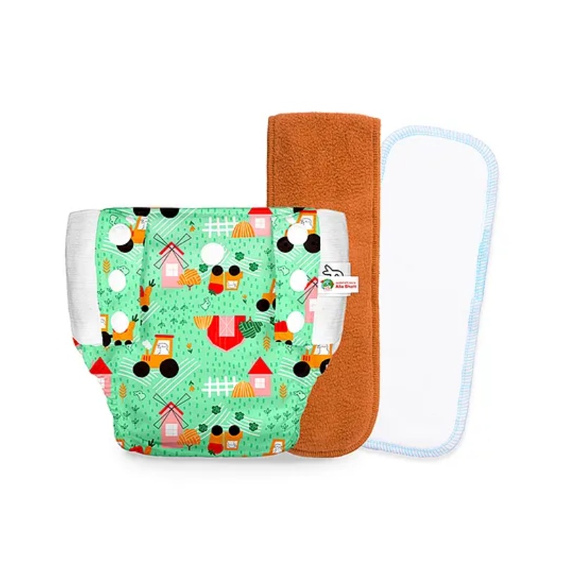 SuperBottoms UNO Cloth Diaper Pants Combo with Magic Pad & Booster Pad – Reusable, Pull-up Style (Farmy Bummy)