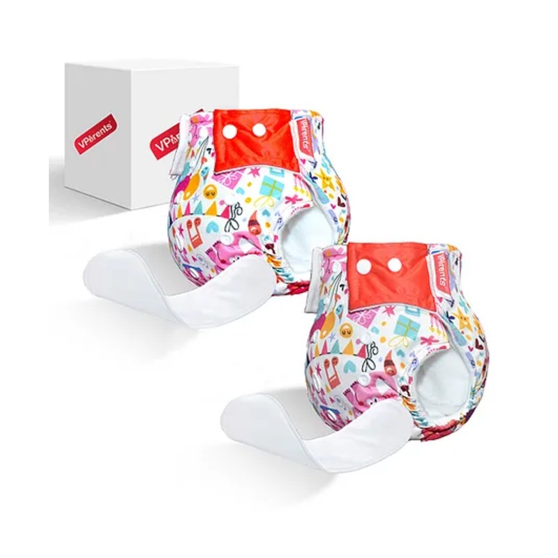 VParents Jumbo Print Reusable and Adjustable Cloth Diapers With Ulta Absorbent Washable Insert with 5 Layers Pack of 2 – Red