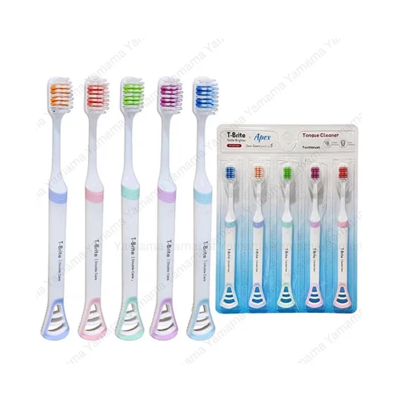 Yamama Apex Tooth Brush Set Toothbrush With Tongue Cleaner Wide Brush Head Soft Bristles for Sensitive Teeth Toothbrush Soft Bristles Manual Tooth Brush for Adults Pack of 5 – Multicolor