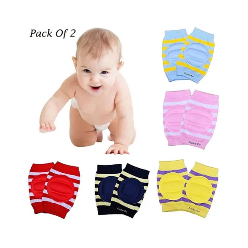 Baby Miniature Striped Baby Knee Pads Set of 2 Pairs-Multicolour