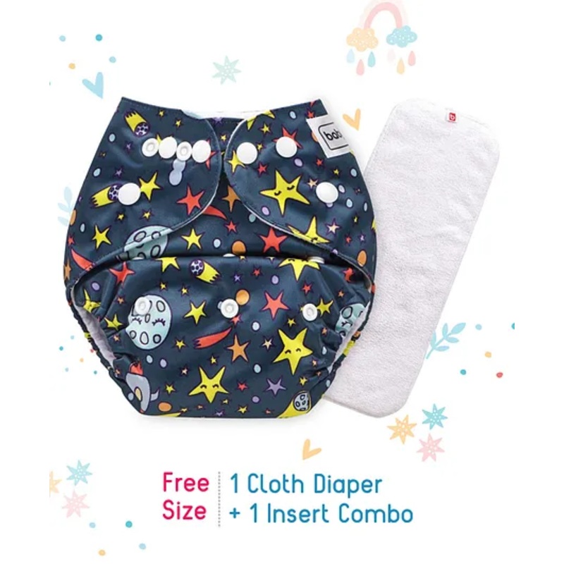 Babyhug Free Size Reusable Cloth Diaper With Insert – Navy Blue (Packaging May Vary)