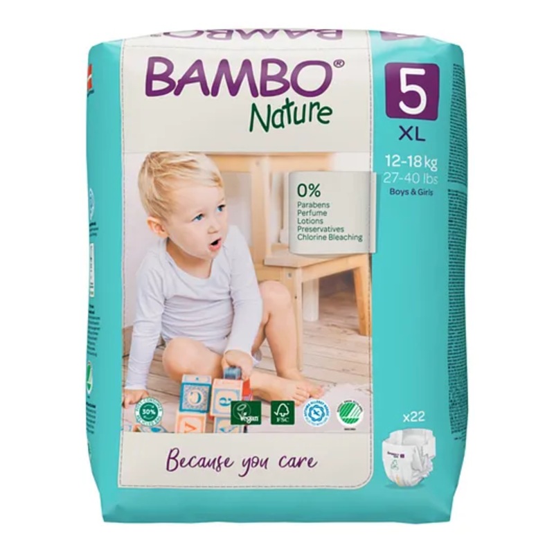 Bambo Nature Extra Large Size Tape Diapers with Wetness Indicator – 22 Pieces
