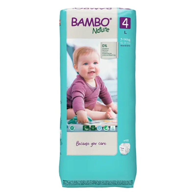 Bambo Nature Large Size Tape Diapers with Wetness Indicator – 48 Pieces