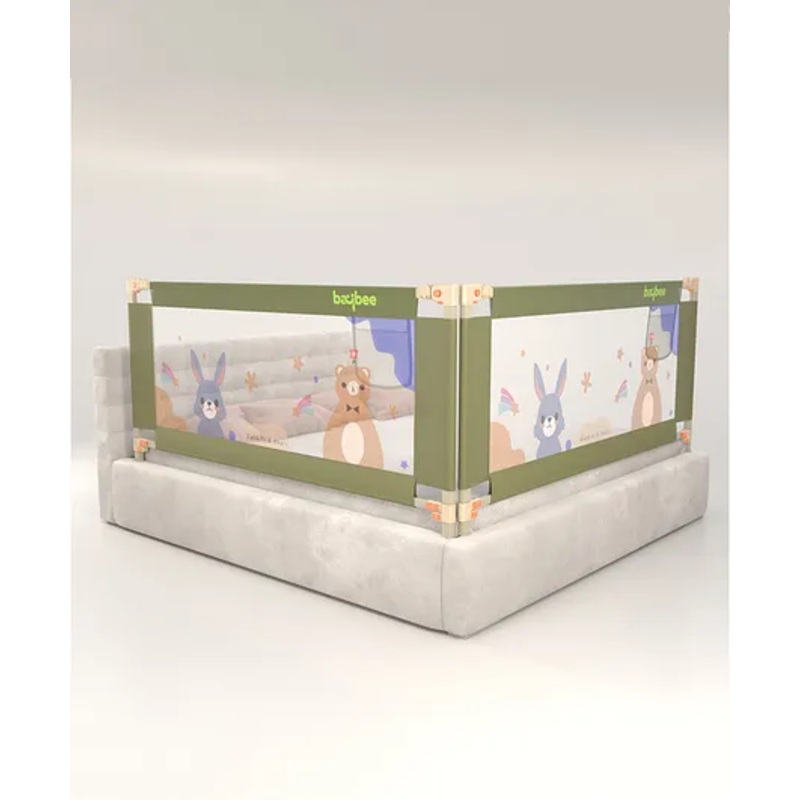 BAYBEE Baby Bed Rail Guard for Baby Toddlers Safety, Portable Kids Bed Rail Safeguard Fence with Adjustable Height | Foldable Single Side Bed Protector for Newborn Baby (Pack of 2, Dark Green, 150x80cm)