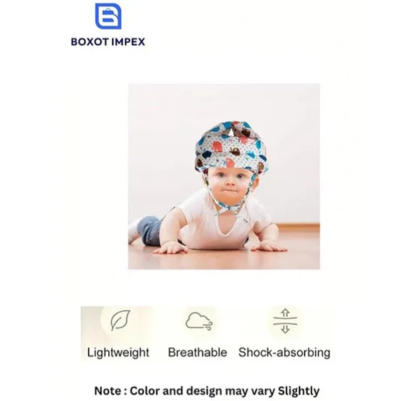 BOXOT IMPEX Adjustable Cushioned Baby Safety Helmet White (Blue Dotted)