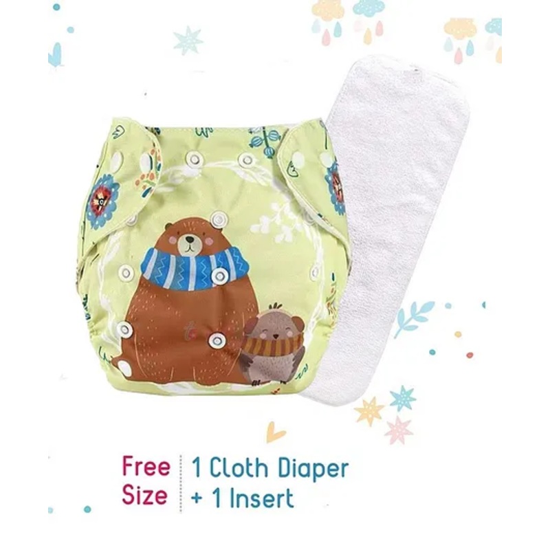 Butterthief Bear Printed Washable & Reusable Cloth Diaper for New Born Baby 0-24 Months  (1 Diaper + 1 Organic Cotton Absorber)