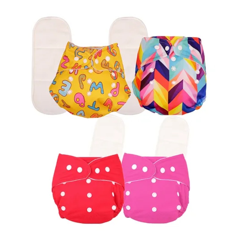 Deedry Cloth Diapers Reusable With Insert Pack of 4 – Multi Color
