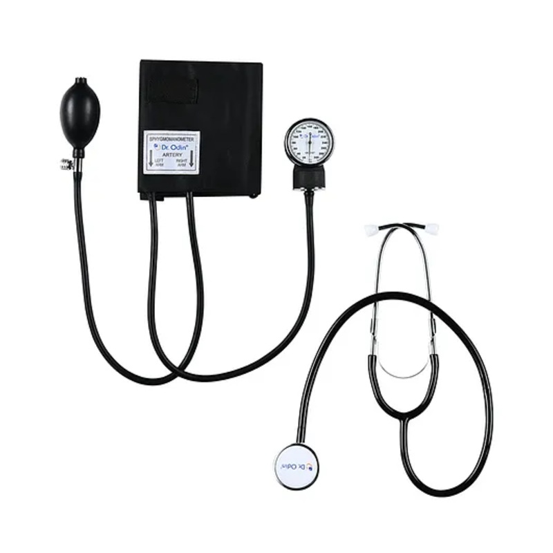 Dr Odin Aneroid Sphygmomanometer With Single Head Stethoscope, Latex Bladder, Bulb & Adult Size Cuff With D-ring -(Black)