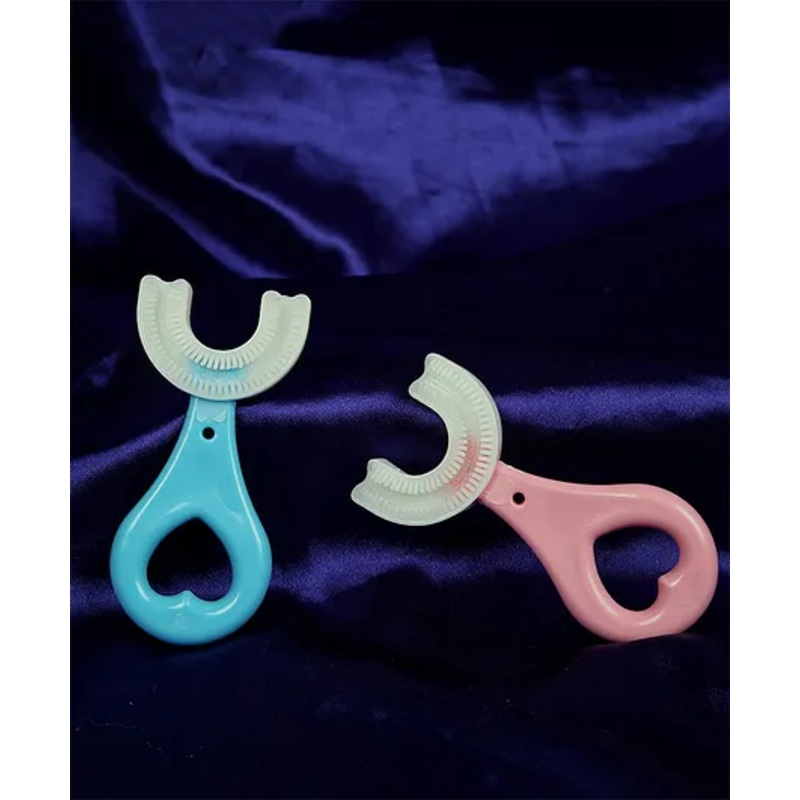 Mihar Essentials Soft Silicone 360 U Shaped Toothbrush Pack of 2 – Pink Blue