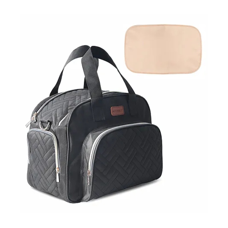 Motherly Diaper Quilted Diaper Bag for Mothers for Travel with Changing Mat – Spacious Diaper Bags for Mom | Baby Bag with Multi-Pocket Design (Black)