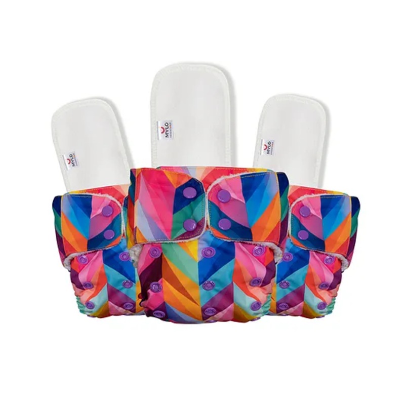Mylo Baby Freesize Adjustable Cloth Diapers with 3 Free Insert Oeko Tex Certified Pack of 3 Rainbow Print – Multicolour