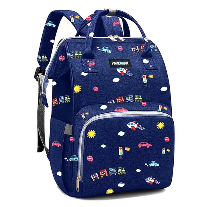 PACKNBUY Diaper Bag Backpack Car Print Baby Bag with Multiple Pockets  Blue