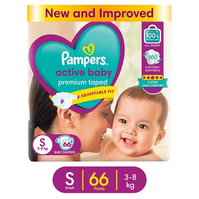 Pampers Active Baby Taped Diapers Small Size – 66 Pieces