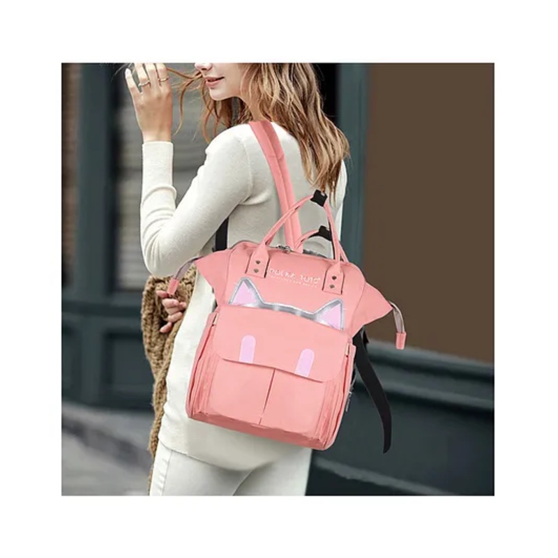 Polka Tots Diaper Bag Maternity Backpack For Mothers Cat Style Bag – Peach