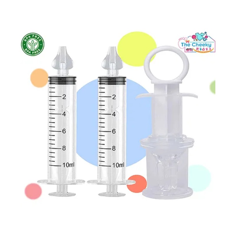 The Cheeky Kidzz Baby Pressure Nasal Syringe Nose Suction With Dispenser Needle Feeder Medicine Dropper Teether BPA Free For Babies (White)