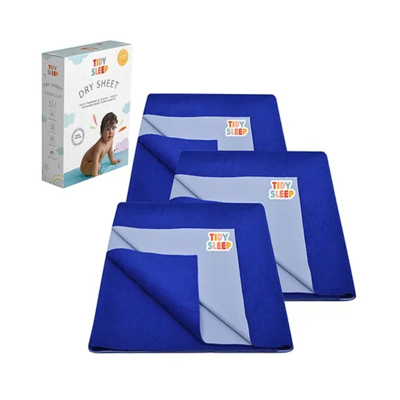 TIDY SLEEP Waterproof Baby Bed Protector Dry Sheet For New Born Babies- Royal Blue  Pack of 3 (Small)