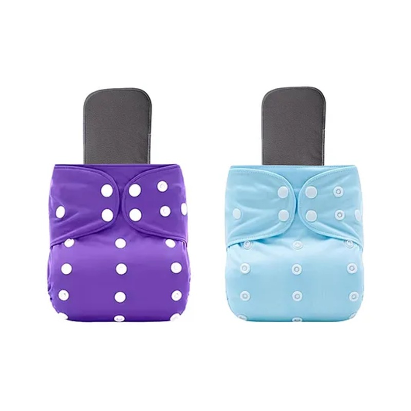 AEREX Reusable Baby Cloth Diapers For 6 Months to 3 Years With 2 Black Insert Pad Leak Proof Washable Diapers For New Born Babies Adjustable Pocket Cloth Diaper Nappies (Light Blue & Purple)